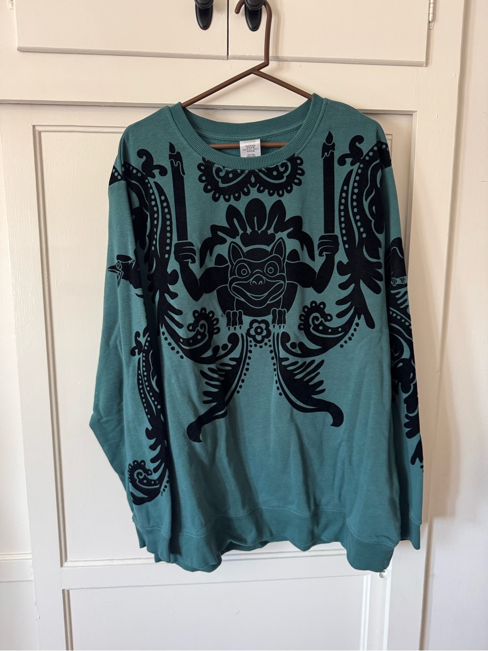 Disney Haunted Mansion Men's Teal Graphic Crewneck Sweater with Black Print